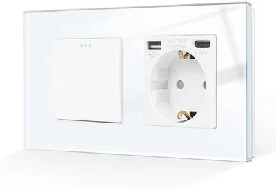 Productafbeelding van Lichtschakelaar met Stopcontact en USB-Aansluiting - Tuimellichtschakelaar voor Inbouw