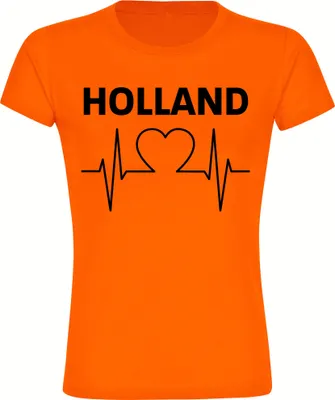 Produktbild von multifanshop Damen T-Shirt - Holland - Herzschlag, orange-1, Größe M