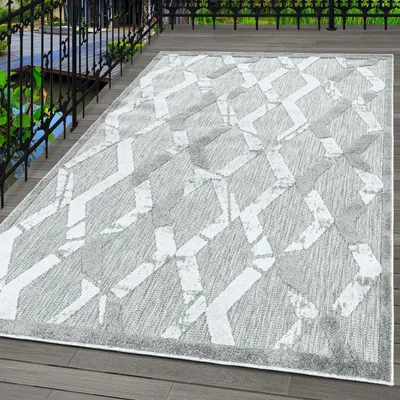 Produktbild von Indoor & Outdoor Teppich Wetterfest Boho Design Küchen Balkon Terrasse, Farbe:Grau, Grösse:80x250 cm
