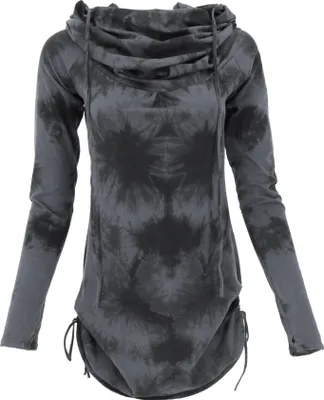 Produktbild von Longshirt, Minikleid mit Weiter Schalkapuze - Grau/Batik, Damen, Schwarz, Baumwolle,Elasthan, Größe: M