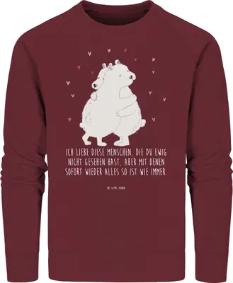 Produktbild von Mr. & Mrs. Panda Organic Baumwolle Pullover Eisbär Umarmen Größe L - Burgundy - Geschenk, Bio Baumwoll, Sweatshirt, Rundhals, Sweater, Pulli, Lustige Sprüche
