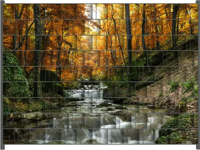 Produktbild von Wallario Zaunsichtschutz mit Motiv Kleiner Bach über Steine im Herbstwald für Ein- und Doppelstabmatten Zäune in der Größe 250 x 180 cm