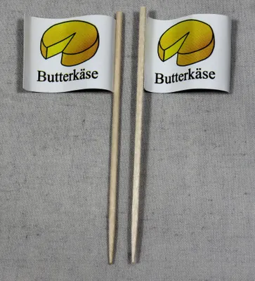 Produktbild von Party-Picker Flagge Butterkäse Papierfähnchen in Spitzenqualität 25 Stück Beutel