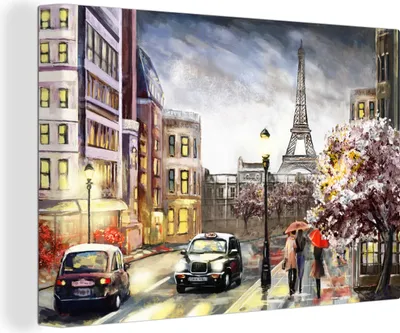 Produktbild von OneMillionCanvasses® - Leinwandbilder - 140x90 cm, Gemälde - Paris - Frankreich - Öl, Wandbilder Kunstdruck Wanddekoration - Foto auf Leinwand - Gemälde auf Holzrahmen