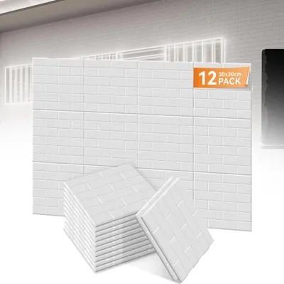 Obrázek produktu pro LZQ sada 12 čtvercových akustických panelů 30x30x0,9 cm samolepicí cihlový vzhled zvuková izolace bílá