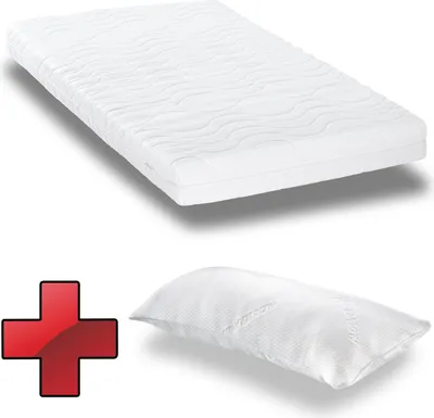 Produktbild von Kaltschaummatratze CloudComfort Premium 140 x 200 cm, Höhe 15 cm, Härtegrad H2/H3 + CloudComfort Viskoelastik Komfort-Schlaf-Kissen 40 x 80 cm