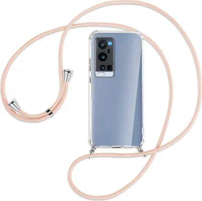 Produktbild von Handykette Backcover-Schutzhülle mit Band (Metall silberfarben) für vivo X60 Pro Plus 5G - rose peach