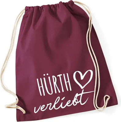 Produktbild von Huuraa Turnbeutel Hürth verliebt 12 Liter Burgundy Baumwolle Rucksack Geschenkidee