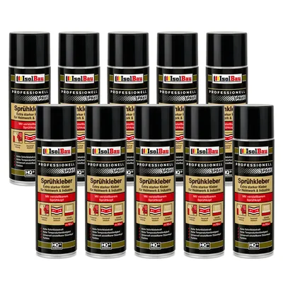 Produktbild von Isolbau Sprühkleber - 10 x 500 ml Extra starker Kleber für Heimwerk & Industrie - Klebe-Spray für Schaumstoff, Holz, Stoff, Leder, Filz uvm