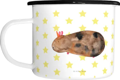 Produktbild von Mr. & Mrs. Panda Emaille Tasse Einhorn Meerschweinchen - Weiß - Geschenk, Teetasse, Deko, Meerschwein, Teebecher, Meerhörnchen, Unicorn, Camping, Pott, Einhörner, Große