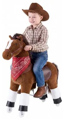 Produktbild von VEVOR Reitpferd auf Rollen 93cm, 80kg Belastbare Stehpferd mit Soundfunktion, Spielpferd mit Erhöhtem Sitz Griffen & Pedalen, Braunes Schaukelpferd zum Draufsitzen & Reiten für Kinder ab 6 Jahren