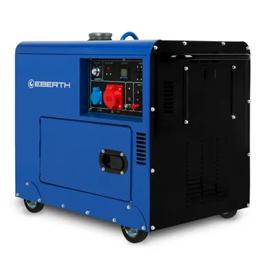 A blue and black generator on a white background.