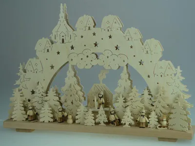 Produktbild von Schwibbogen mit Winterkinder im Wald und Beleuchtung BxHxT 56x39x10cm NEU