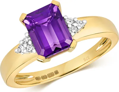 Produktbild von Moderner 9 Karat (375) Gold Damen - Diamant Solitärring Brillant-Schliff 0.06 Karat mit Amethyst, 54 (17.2); TRS10965RSN