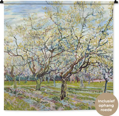 Produktbild von MuchoWow® Wandteppich Wandbehang Blühender Obstgarten - Vincent van Gogh 120x120 cm Tapisserie Dekoration Wandtuch - Modern - Baumwollgewebe