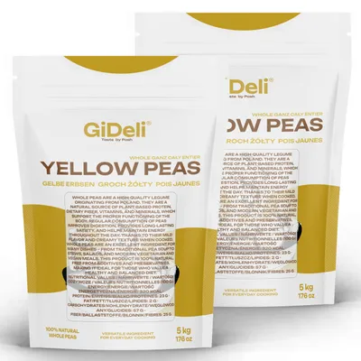 Obrázok produktu pre Žlté hrachy 10 kg, celé, nelúpané, vhodné pre vegánov, prírodný zdroj bielkovín, luštěniny, značka GiDeli