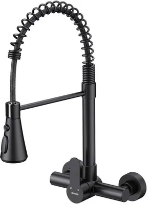 Obrázek produktu pro HURRAN Nástěnná kuchyňská baterie se 3 výtoky, otočná o 360° z nerezové oceli, matná černá