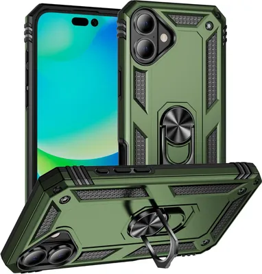 Produktbild von Conie Outdoor Schutzhülle für iPhone 16 Tasche Silikon Hard Case Cover Hülle mit Halter Ständer in Grün