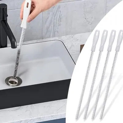 Produktbild von Abflussreinigungsbürste für Waschbecken | 4-teiliges Set für Badezimmerabflüsse - Faltbare Bürste mit 17,7 Zoll