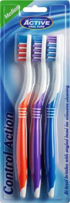 Zdjęcie produktu dla Active Oral Care Control Action Szczoteczki do zębów Medium, 3 sztuki