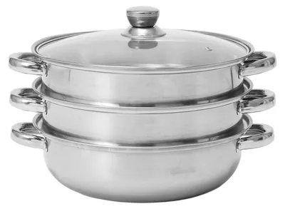 Immagine prodotto di Cottura a vapore a tre strati, diametro 28 cm, con coperchio in vetro, ideale per verdure e pasta