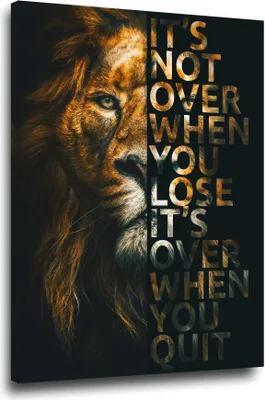 Produktbild von Löwe Motivation It Is Not Over Tier Leinwandbild Wandbild Deko Kunst XL: 105x140x4cm