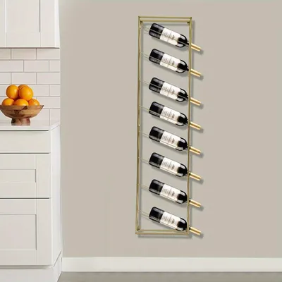 Productafbeelding van Wijnrek - Flessenrek - Wandrek - Wijnhouder - Opbergrek - 8 Lagen - Goud Staal - Wandmontage