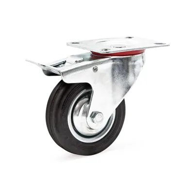 Produktbild von Wiltec Doppelstopp-Lenkrolle Ø100mm bis 70kg Tragkraft mit Gummirad und Feststellbremse leiser Lauf, Transportrolle Möbelrolle Laufrolle Möbel-Lenkrolle