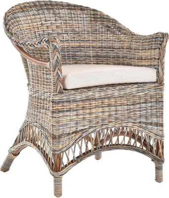 Produktbild von KRINES HOME  Rattansessel Landhaus Flechtsessel aus Natur-Rattan Rattan Sessel Korbsessel Wintergarten (Mehrfarbig, mit Polster)