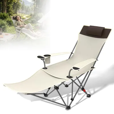 Produktbild von LZQ Campingstuhl klappbar mit Fußstütze Getränkehalter, ultraleichter Angelstuhl mit Lehne & Tasche, belastbar bis 150 kg, Faltstuhl aus Oxford-Gewebe, Schwarz