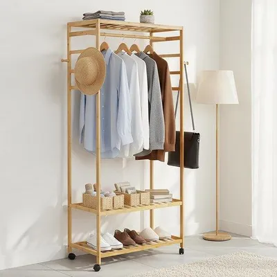 Produktbild von Famanu Kleiderständer mit Schuhablage und Haken - 78x41x169 cm