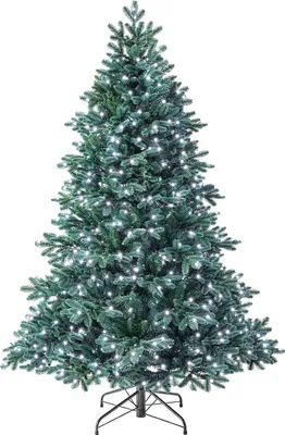 A decorated artificial Christmas tree with white lights on a white background.