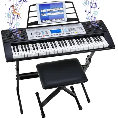 Produktbild von Digitales Keyboard Piano - 61 Tasten - Elektronisches Klavier - Ständer und Hocker - 300 Klänge - Lernmodus mit LCD-Display - Für Anfänger und Kinder