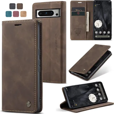 Produktbild von Caseme Handyhülle Leder Hülle Klapphülle Tasche Etui für Google Pixel 8 Pro Dunkelbraun