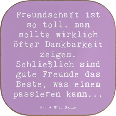 Produktbild von Mr. & Mrs. Panda Untersetzer für Gläser Spruch Dankbarkeit für Freundschaft - Lavendeltraum - Geschenk, Freundschaftsbeziehung, Tassen, Gefühl, Tischuntersetzer, Coaster