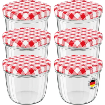 Produktbild von 6 Stück WELLGRO Vorratsglas Einmachgläser Schraubdeckel rot kariert - 230 ml
