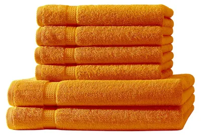 Produktbild von 6er Set Frottee 4x Handtücher 2x Duschtücher Elegance 100% Baumwolle 500 gsm 50x100 cm 70x140 cm orange