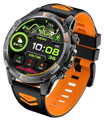 Image de Montre de sport connectée pour activités de plein air, GPS, haute résolution 360x360, modes multisports, tracker d'activité, noir et orange