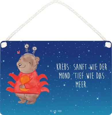 Produktbild von Mr. & Mrs. Panda Schild Krebs Astrologie DIN A6 - Sternenhimmel Blau - Geschenk, Tierkreiszeichen, kleine aufmerksamkeit, Geburtstagsgeschenk, Türschild, holzbild