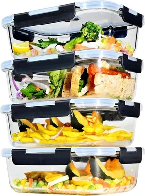 Productafbeelding van Vershouddozen Glas - Glazen Bakjes - Maaltijden n - Stoomventiel Deksel - 1520 ml Set - Transparant