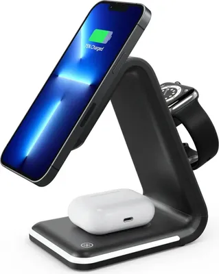 Produktbild von Schnell Ladegerät kabellos für iPhone Apple Watch Air Pods Magsafe Lade Station Mag Safe Qi Charger wireless Ladefunktion