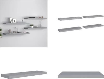 Obrázek produktu pro vidaXL Plovoucí police 4 ks. Šedá 80x23,5x3,8 cm MDF - Nástěnná police - Nástěnné police - Plovoucí nástěnná police - Plovoucí nástěnná police