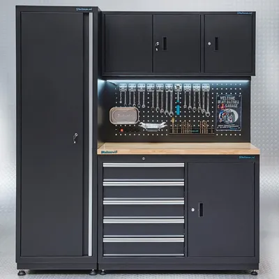 Produktbild von Werkbank 120 cm mit schmalem Werkzeugschrank
