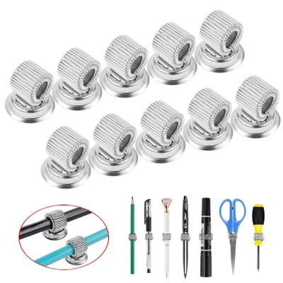 Produktbild von 10 magnetische Stifthalter aus Edelstahl mit verstellbarer Federschlaufe für Kühlschrank und Whiteboard