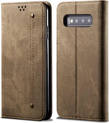 Image de Galaxy S10 Case, étui portefeuille en cuir avec fermeture magnétique et fonction stand pour Samsung Galaxy S10 Khaki