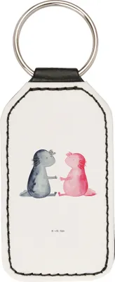 Produktbild von Mr. & Mrs. Panda schlüssel anhänger Axolotl Liebe - Weiß - Geschenk, Schlüsselanhänger Rechteckig, Taschenanhänger, Lurch, glücklich, für, Valentinstag, Mit Spruch