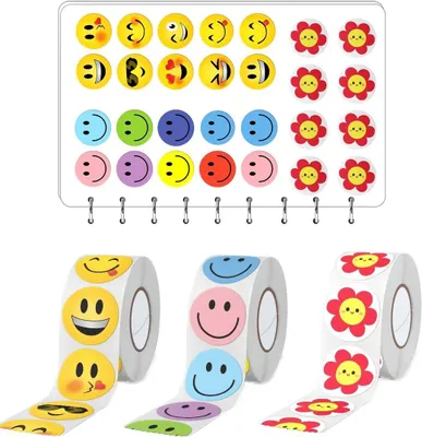 Imagen del producto de Juego de pegatinas con emojis, 1500 unidades, de 2,5 cm, con diseños coloridos para niños
