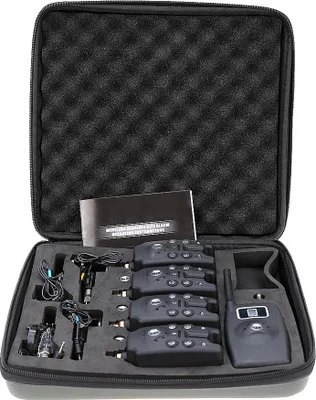 Produktbild von Lixada Wireless Digital Fishing LED Alarm  Set 4 Fischerei Bissanzeiger + 1 Empfaenger mit LCD-Bildschirm-Anzeige + 4-Edelstahl-Kette Hanger Illuminated Swinger in der Rechtssache Karpfenangeln