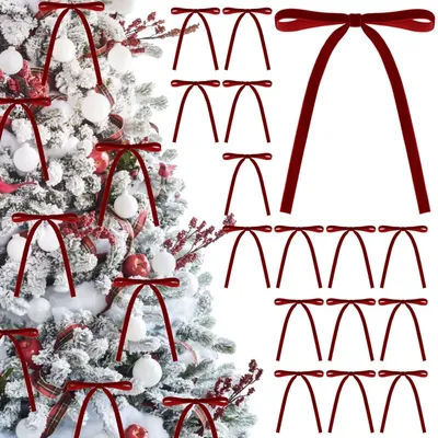 Imagen del producto de 24 Piezas de Lazos de Terciopelo para Navidad - Decoración Vintage para el Árbol de Navidad