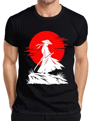 Produktbild von Samurai Ronin Krieger Katana Rote Sonne Japan Bushido Y2K Schwert Herren T-Shirt, Schwarz, M